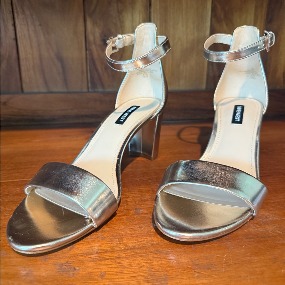Nine West Gold Silver Ankle Strap Heels
